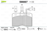 598007 Sada brzdových destiček, kotoučová brzda VALEO