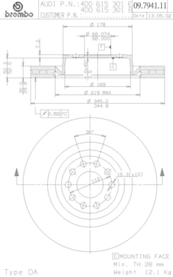 09.7941.11 Brzdový kotouč COATED DISC LINE BREMBO