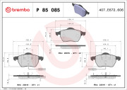 P 85 085 Sada brzdových destiček, kotoučová brzda PRIME LINE BREMBO